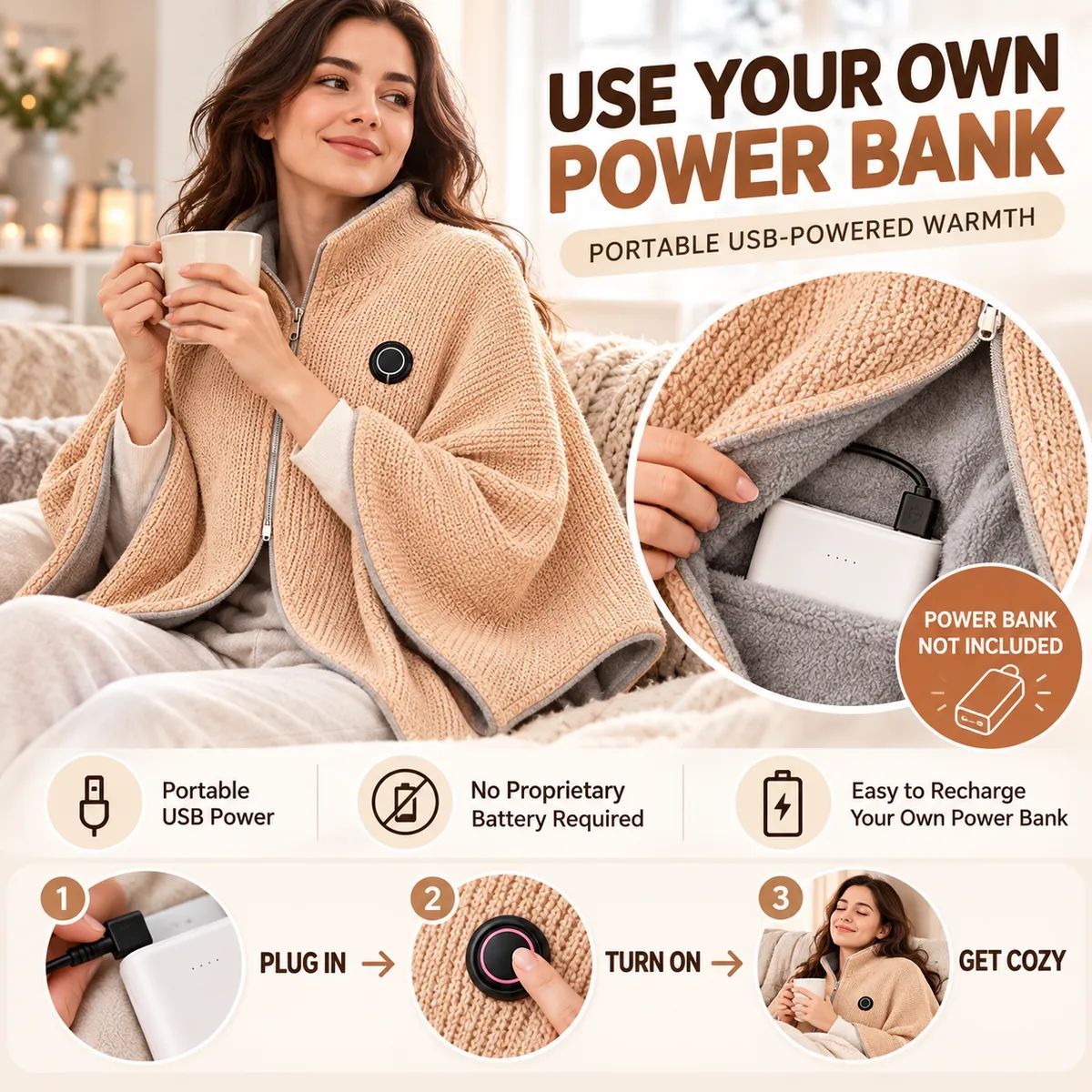 ⛄LIMITED-TIME 50% OFF‼️💞54K+ SOLD⭐🔥 USB HEATED WEARABLE SHAWL