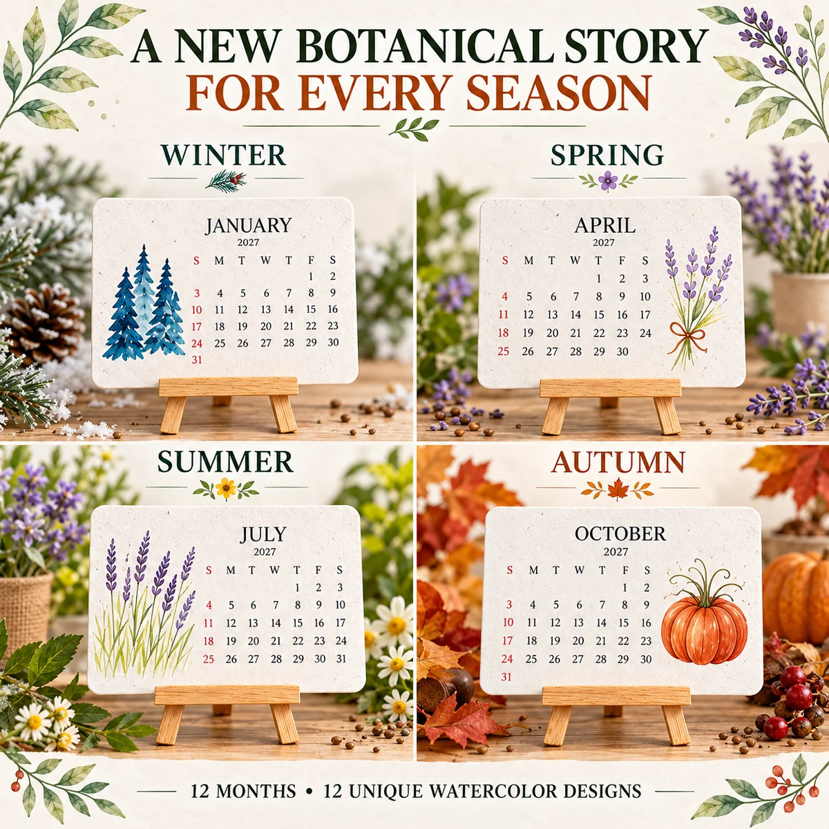 Seasonal botanical watercolor designs