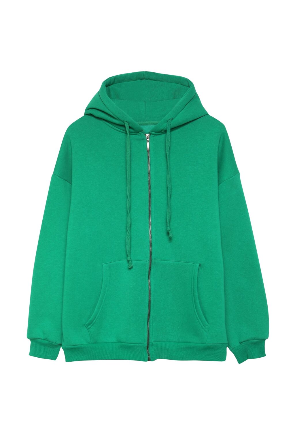Fermuarlı Kapüşonlu Sweatshirt Koyu Yeşil