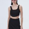 Balenli Askılı Crop Bluz Siyah