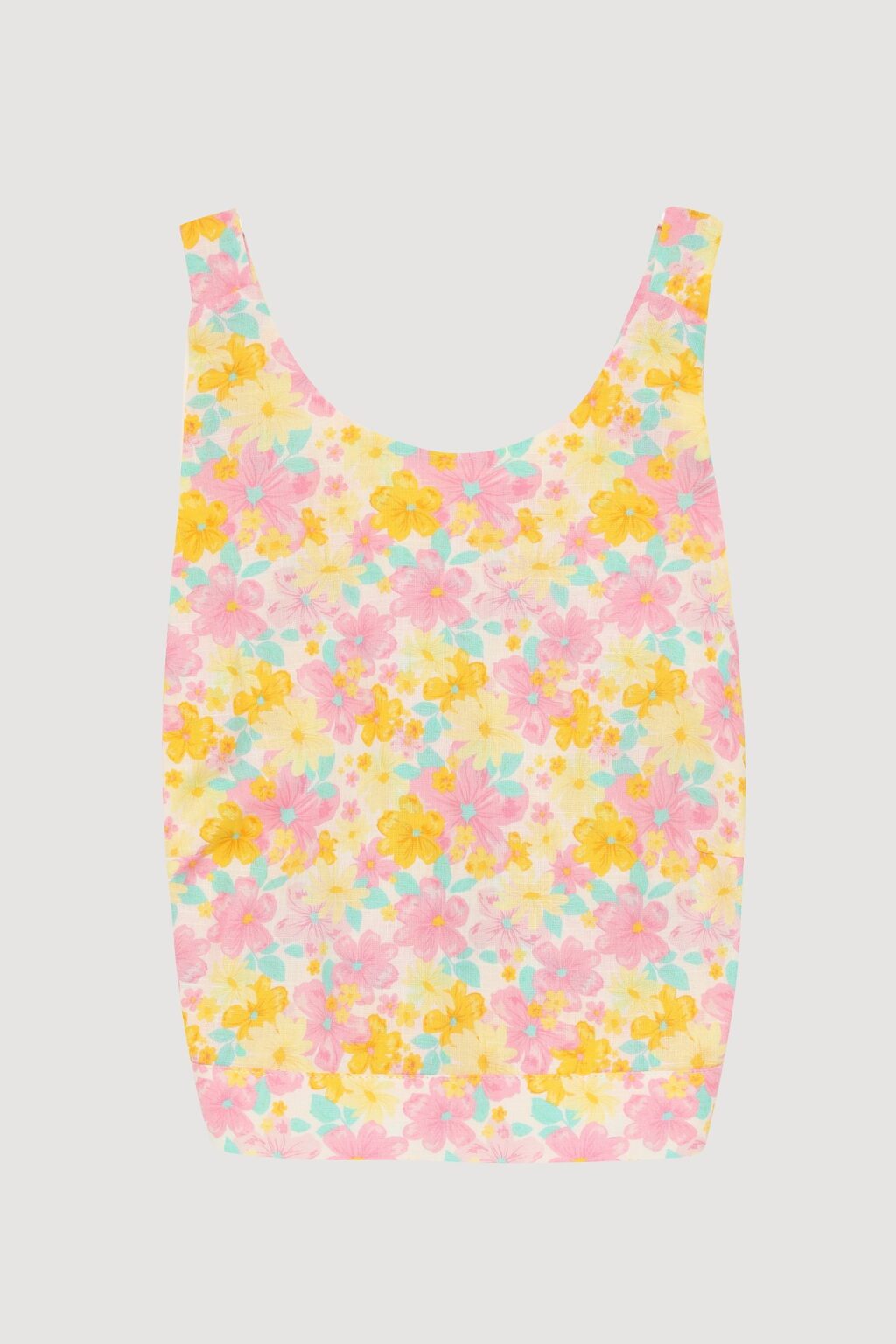 Sırtı Çapraz Askılı Çiçekli Crop Bluz Pembe