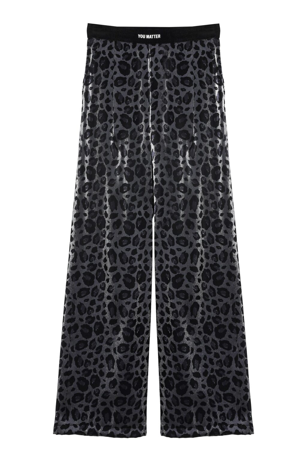 Beli Lastik Detaylı Leopar Desenli Pantolon Siyah
