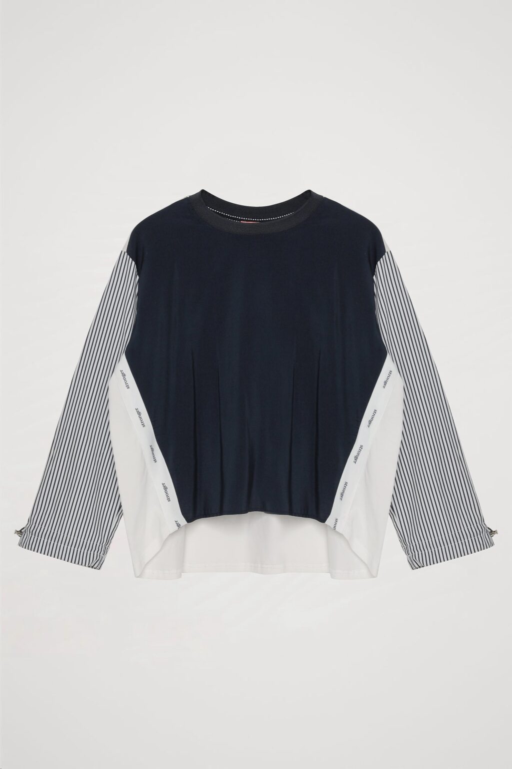 Kolları Çizgili Garnili Sweatshirt Lacivert