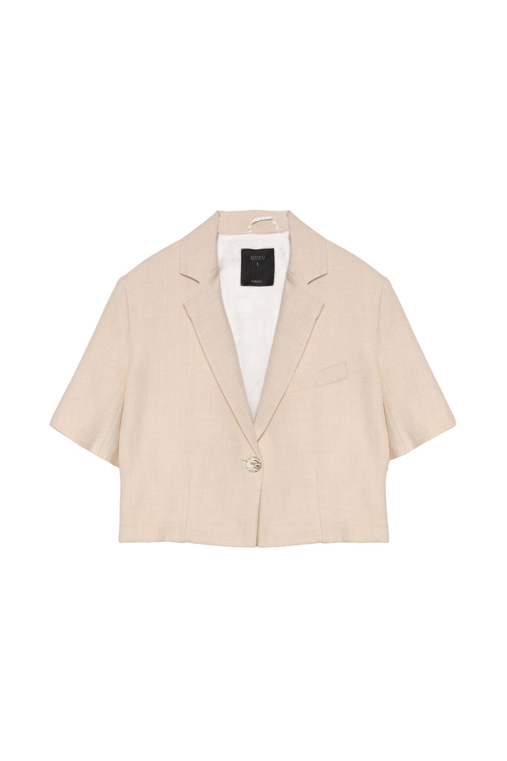 Vatkalı Crop Blazer Ceket Naturel
