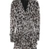 Leopar Desenli Pileli Mini Elbise Siyah