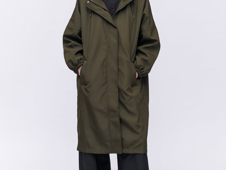 Oversize Kapüşonlu Trençkot Haki