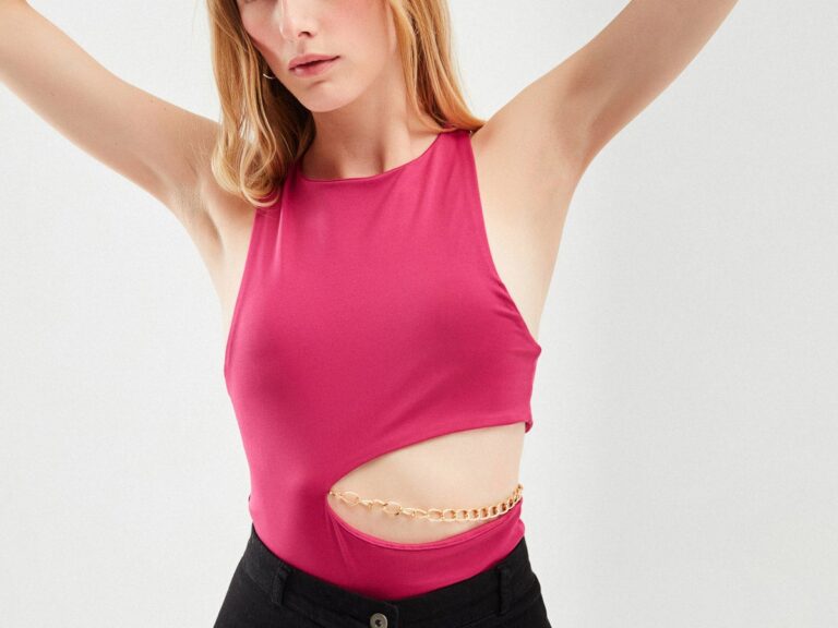 Zincirli Cut Out Bodysuit Orkide