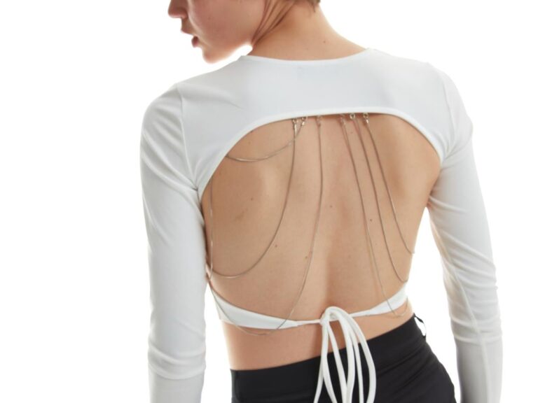 Cut Out Zincirli Crop Bluz Ekru
