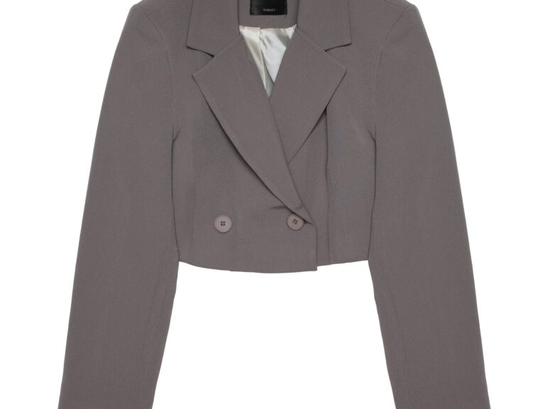 Kruvaze Crop Blazer Ceket Antrasit
