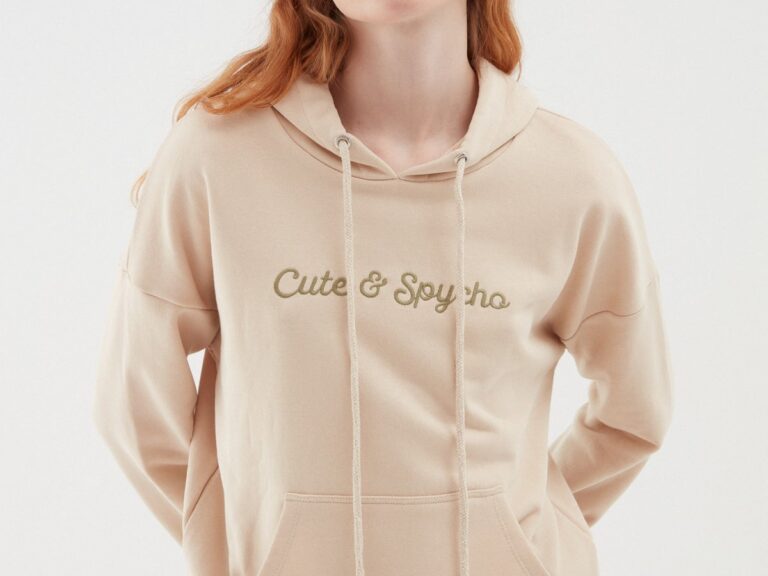 Sırtı Baskılı Kapüşonlu Sweatshirt Bej