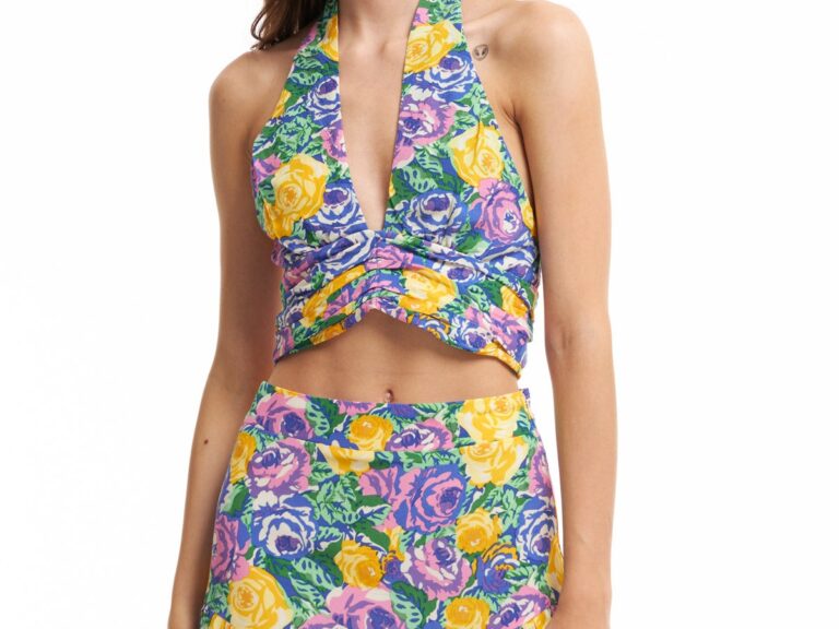 Boyundan Bağlamalı Dekolteli Crop Bluz Lila
