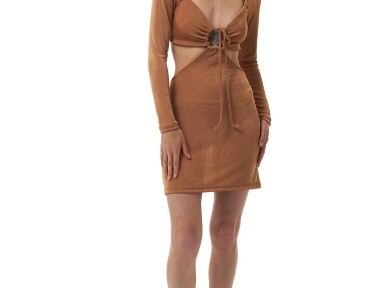 Cut Out Bağlamalı Mini Elbise Camel