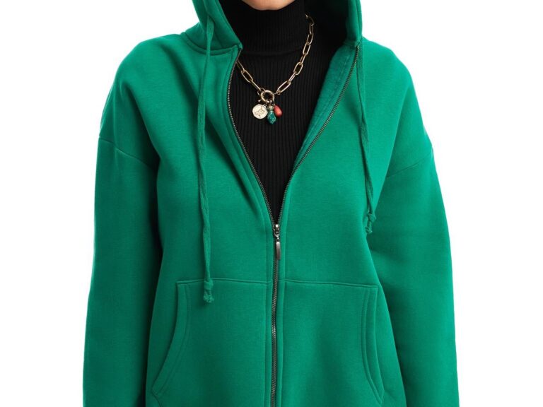 Fermuarlı Kapüşonlu Sweatshirt Koyu Yeşil