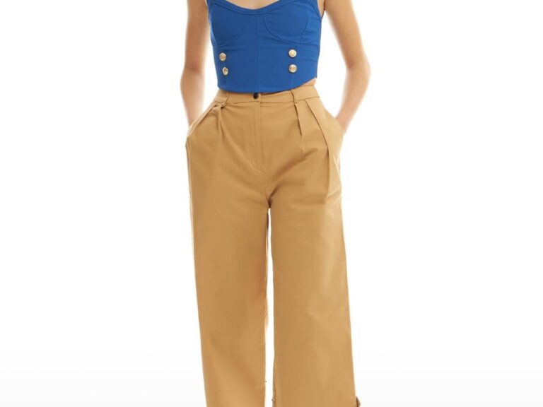 Paçası Çıtçıtlı Pantolon Camel