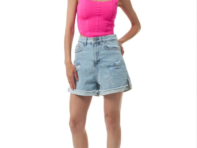 Askılı Crop Triko Neon Pembe