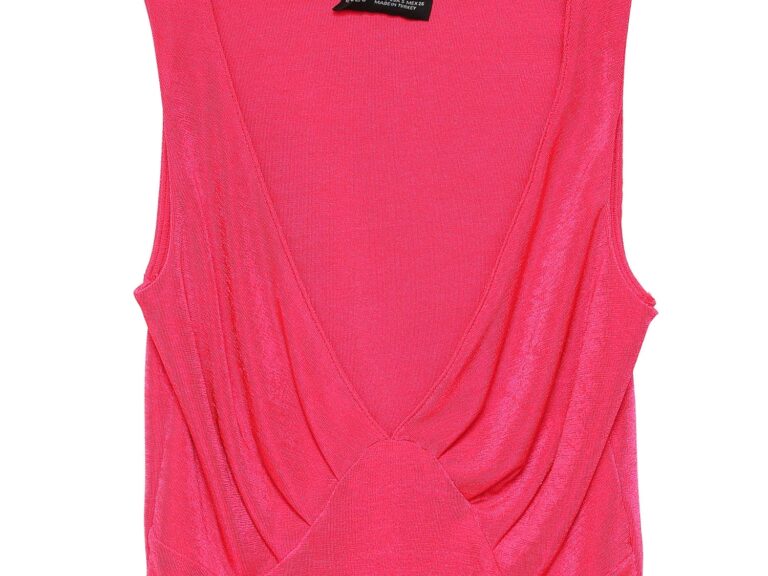 Derin V Yaka Crop Bluz Fuşya