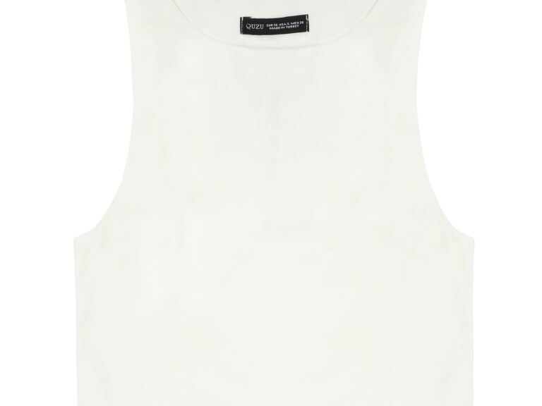 Bisiklet Yaka Askılı Crop Bluz Ekru