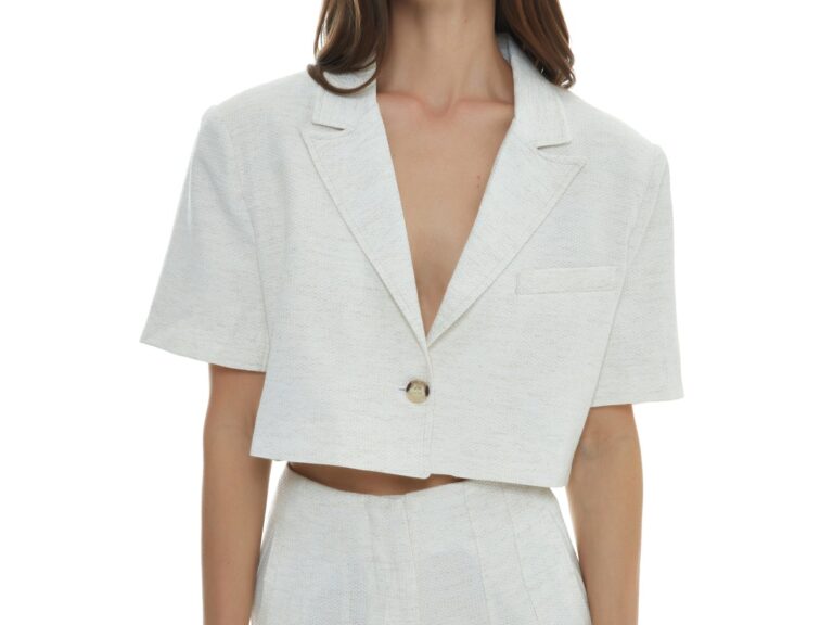 Keten Crop Blazer Ceket Kemik