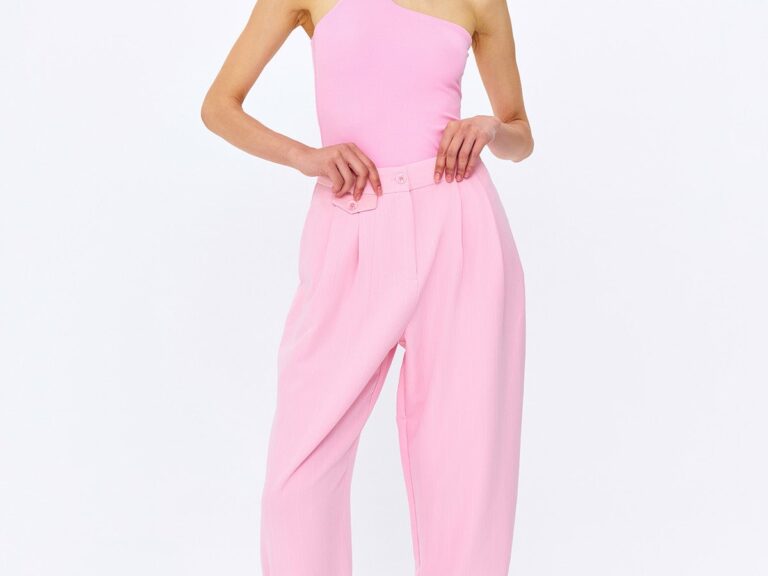 Çizgi Detaylı Pileli Pantolon Pembe