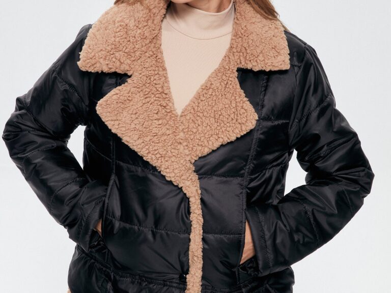 Peluş Detaylı Şişme Mont Siyah