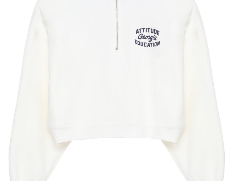 Sırtı Yazı Baskılı Crop Sweatshirt Ekru