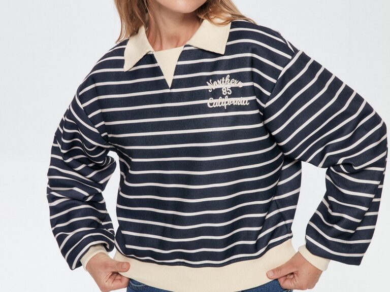 Gömlek Yaka Çizgili Sweatshirt Lacivert