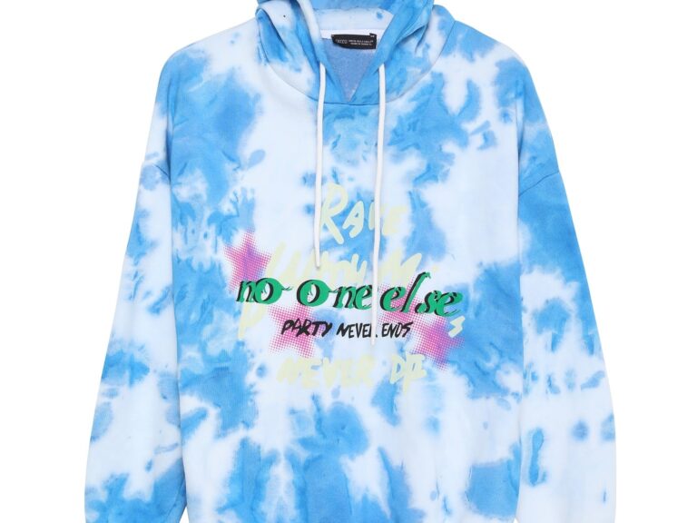 Batik Desenli Kapüşonlu Sweatshirt Mavi