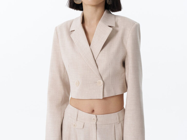 Vatka Detaylı Crop Blazer Ceket Naturel