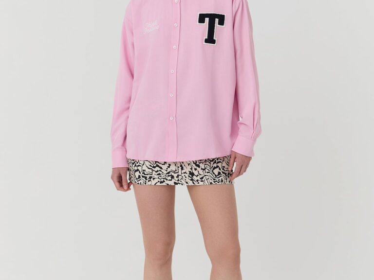 Nakış Baskılı Oversize Gömlek Pembe
