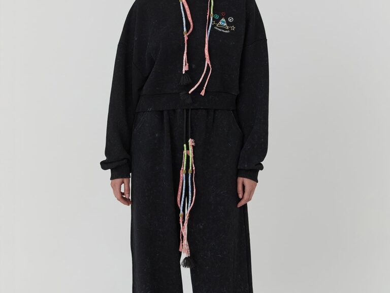 Nakış Baskılı Eskitme Detaylı Kapüşonlu Sweatshirt Antrasit