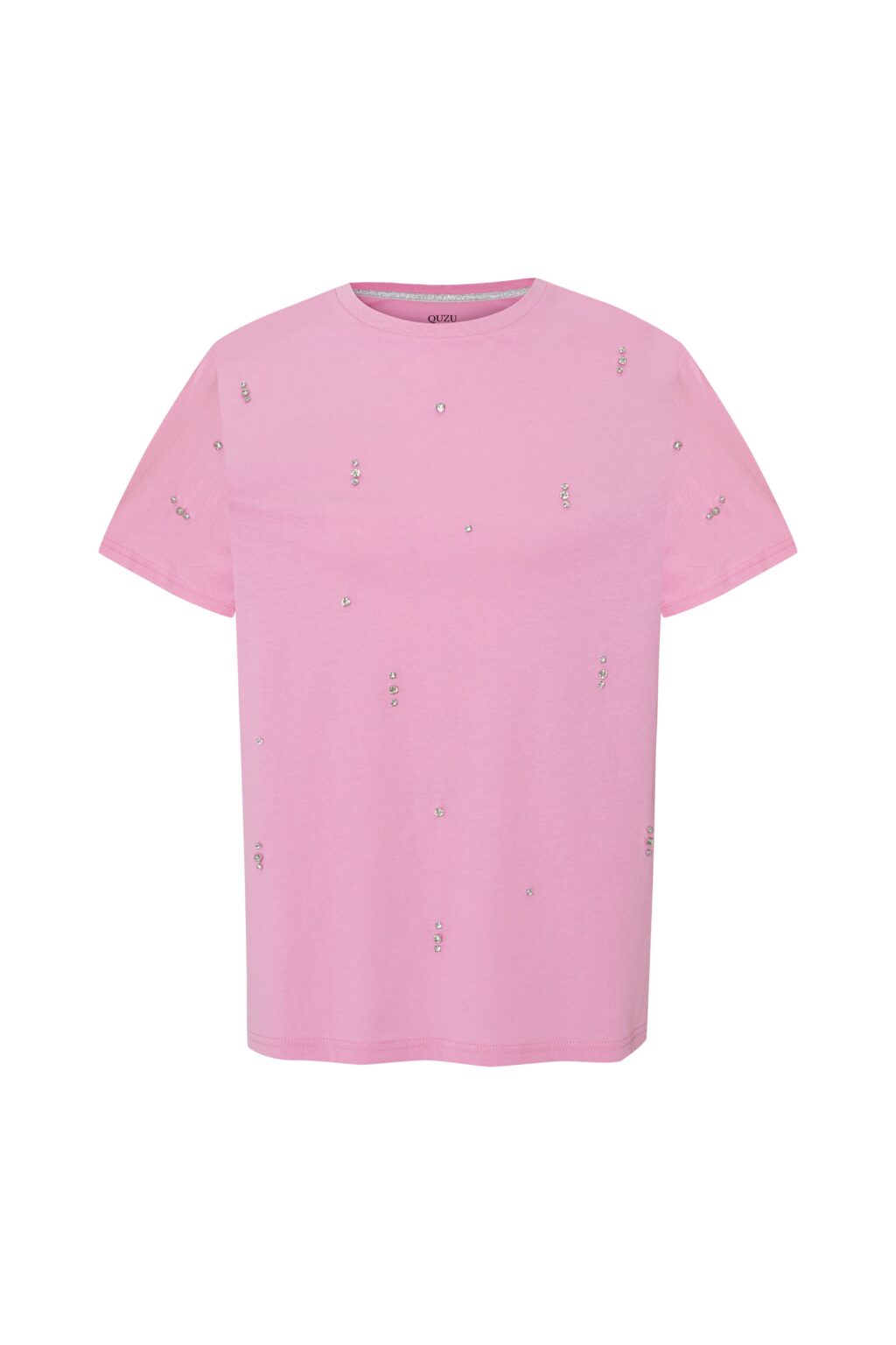 Taş Aksesuarlı Oversize Tişört Pembe
