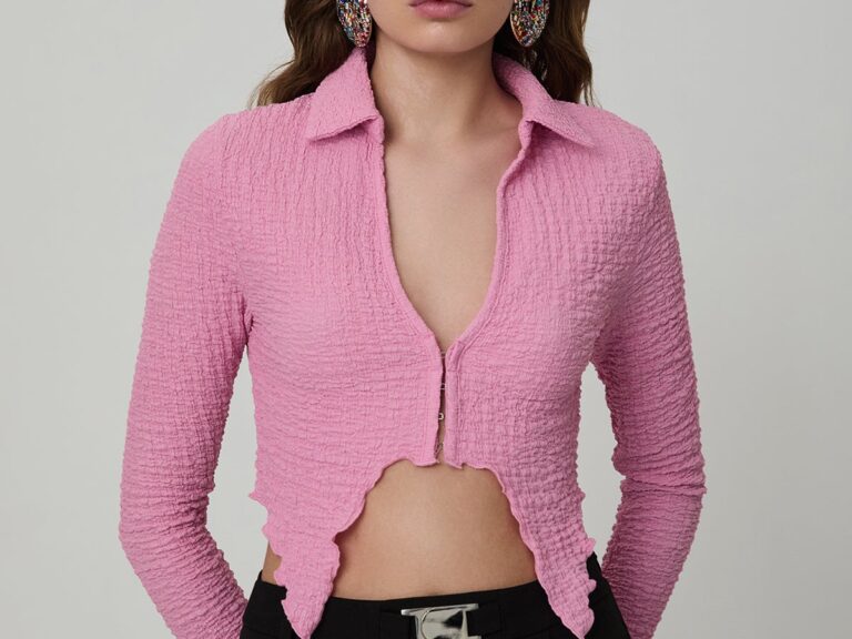 Bağlama Detaylı Crop Bluz Pembe