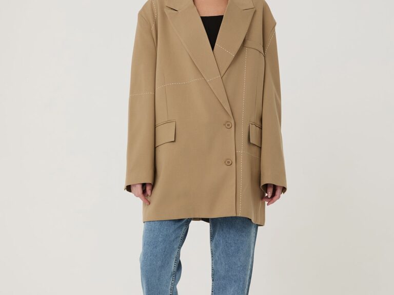 Dikiş Detaylı Oversize Blazer Ceket Bej