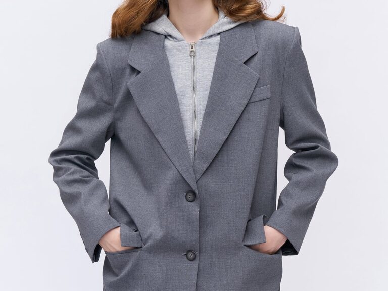 İçi Kapüşonlu Blazer Ceket Koyu Gri
