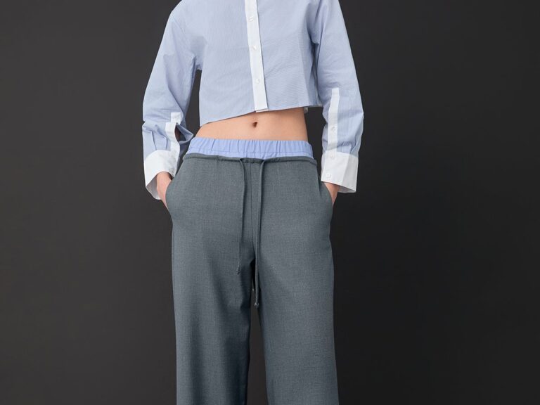 Boxer Detaylı Bol Paça Pantolon Gri