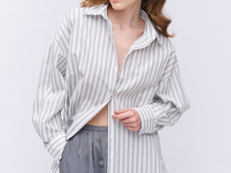Oversize Çizgi Detaylı Gömlek Ekru