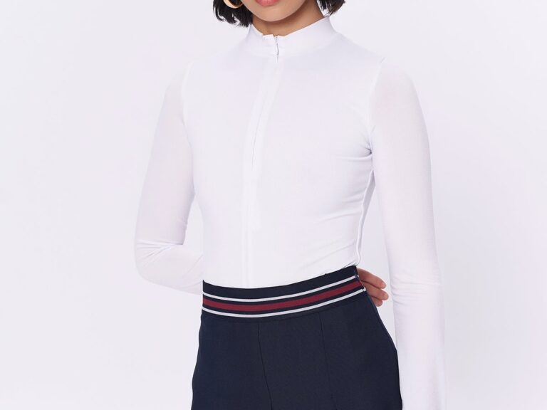 Fermuarlı Balıkçı Yaka Bodysuit Beyaz