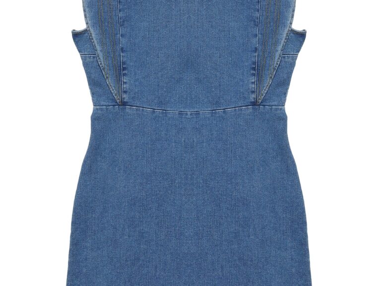 Volanlı Denim Mini Elbise Mavi