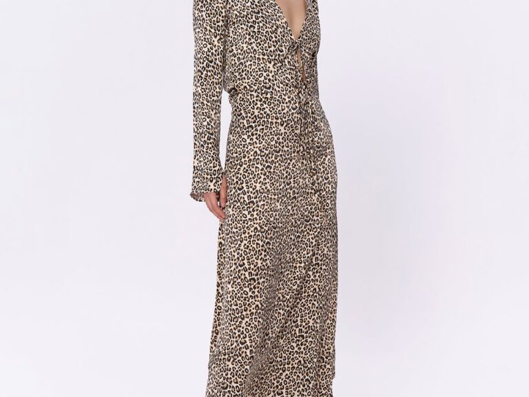 Leopar Desenli Saten Midi Etek Bej