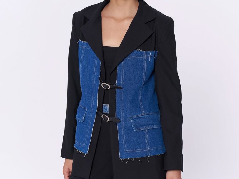 Kemer Aksesuarlı Denim Match Blazer Ceket Siyah