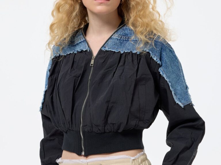 Denim Detaylı Püsküllü Bomber Ceket Siyah