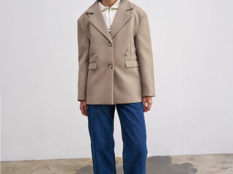 Beli Lastikli Kaşe Blazer Ceket Bej