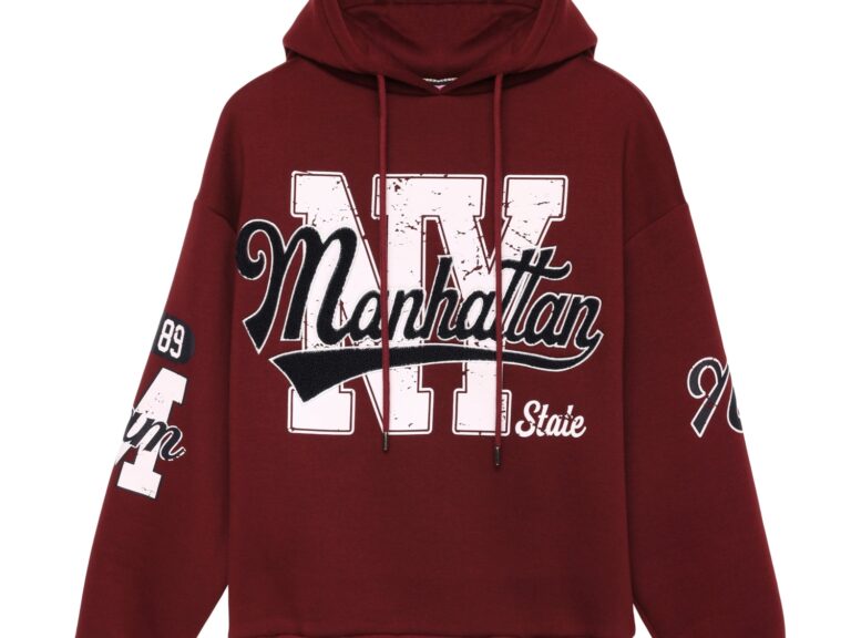 Baskı Detaylı Kapüşonlu Sweatshirt Bordo