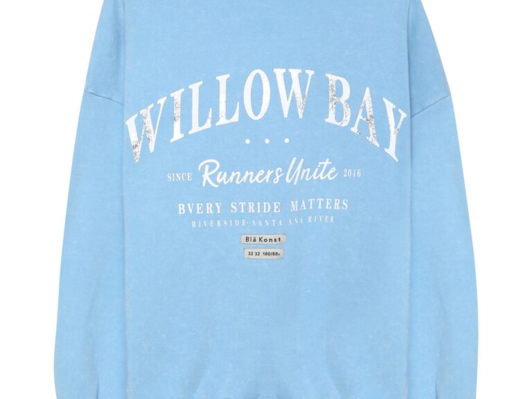 Etiket Aksesuarlı Yazılı Sweatshirt Mavi