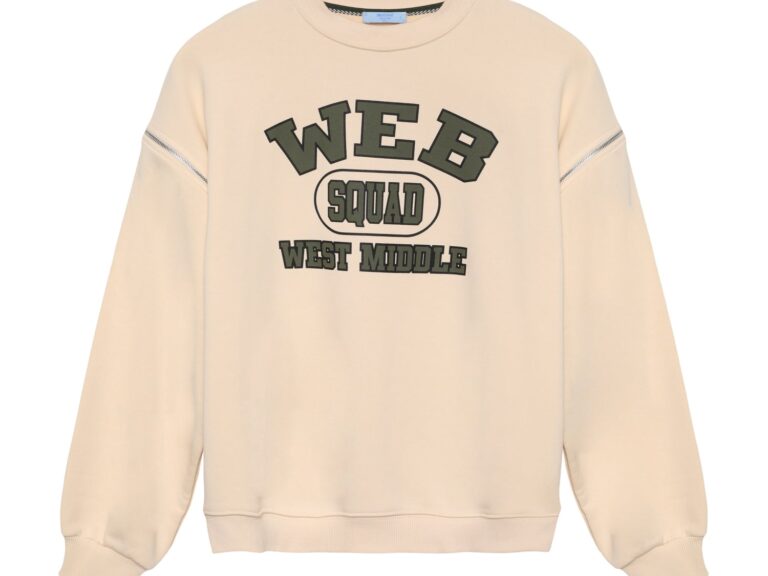 Kolu Fermuarlı Yazı Baskılı Sweatshirt Bej