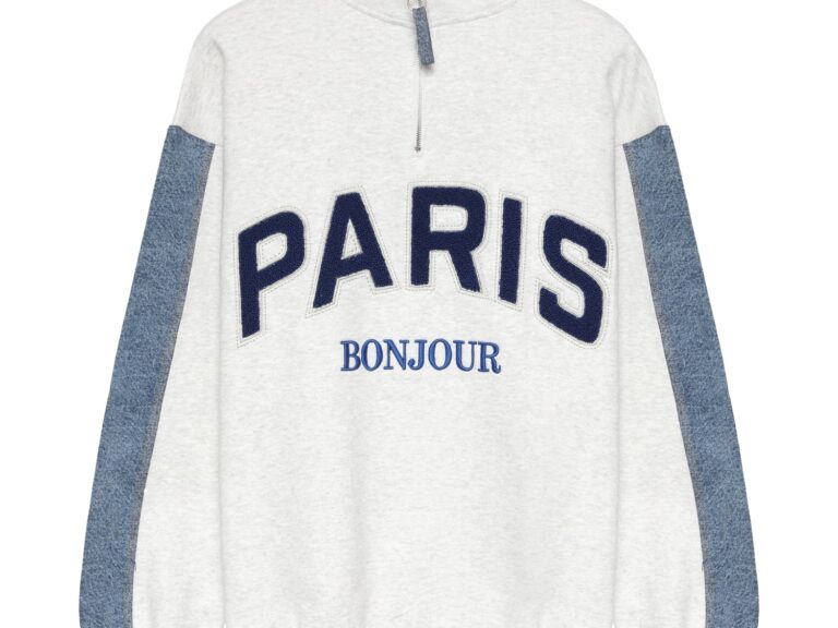 Paris Yazı Baskılı Fermuarlı Sweatshirt Gri