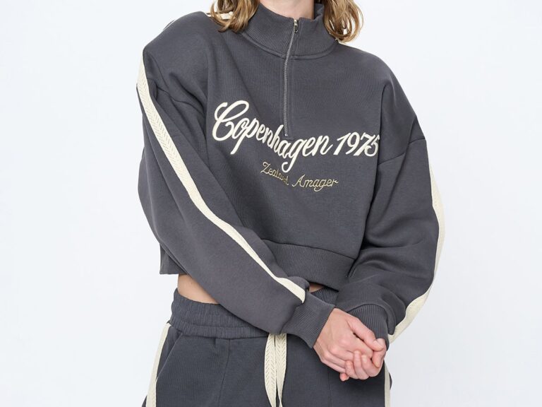 Şerit Detaylı Fermuarlı Crop Sweatshirt Antrasit