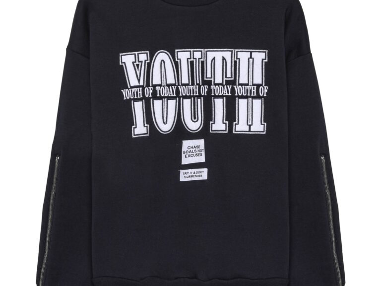Kolu Fermuarlı Yazı Baskılı Oversize Sweatshirt Lacivert