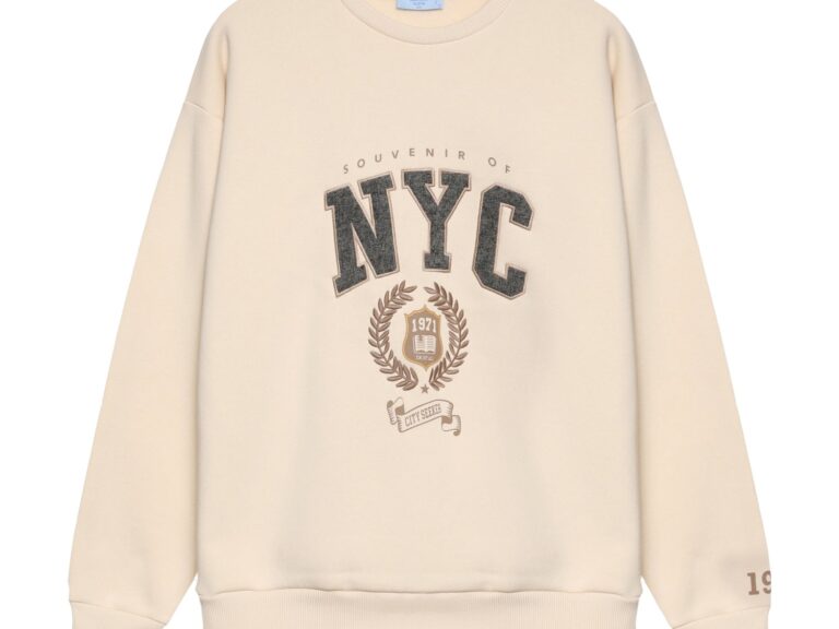 NYC Baskılı Sweatshirt Bej