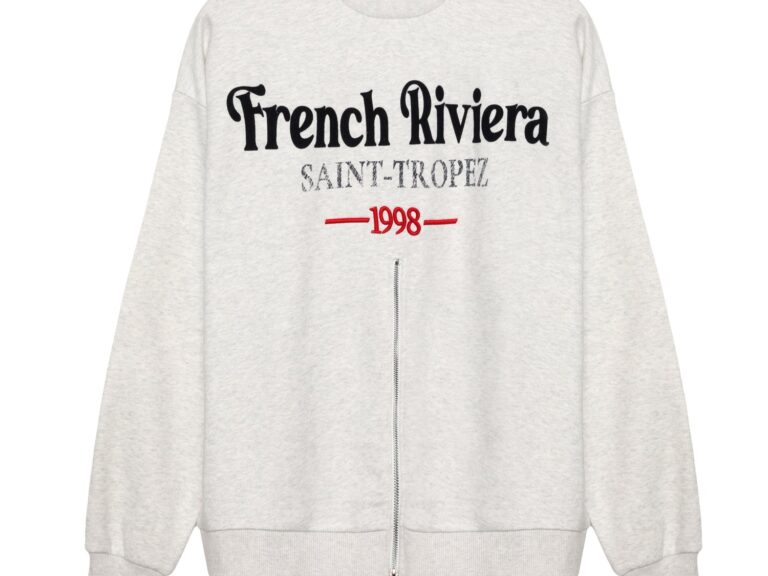 Önden Fermuarlı Yazı Baskılı Sweatshirt Gri